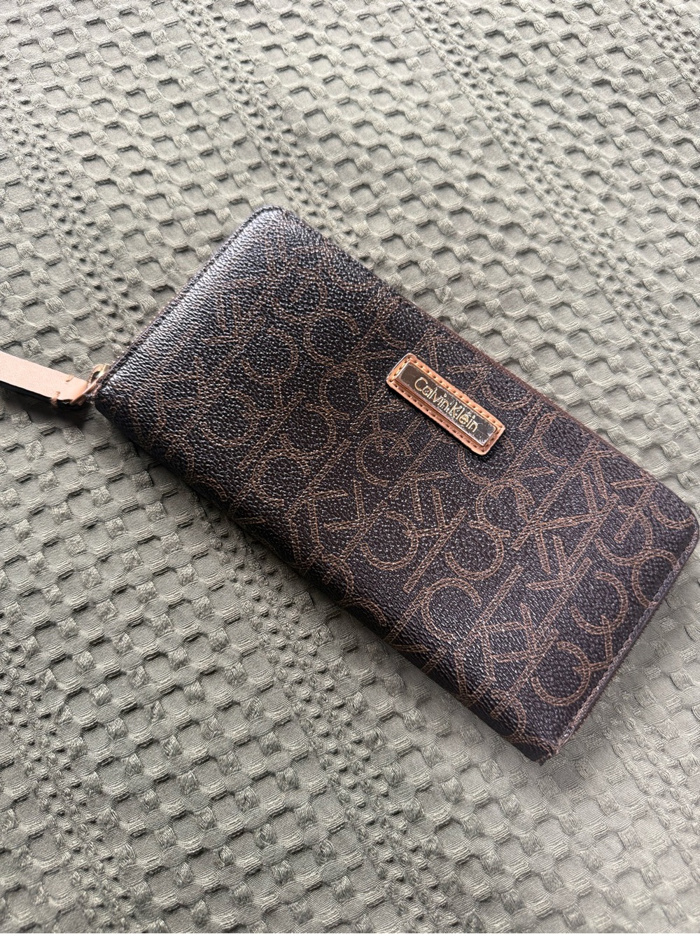 Calvin Klein Dark Brown Monogram Zip Wallet